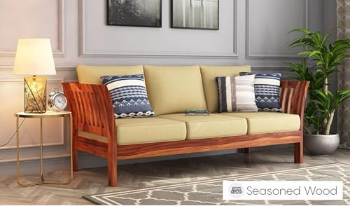 Image of Sheesham Solid Wood Curved Sofa | Handcrafted Wooden Sofa for Living Room | Natural Finish | Elegant & Durable Home Furniture (Honey, 5)