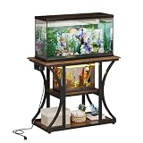 Mesa para Acuario - VEDECASA Soporte para acuario de 189 litros (50 galones) con enchufes, estantería rústica con cajón de tela de 3 niveles para acuarios, reptiles y terrarios, armario de acuario, marco de metal robusto