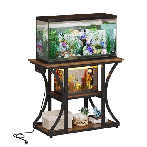 VEDECASA Support d'aquarium 3 niveaux, cadre métallique marron, pour aquarium, reptiles et terrariums