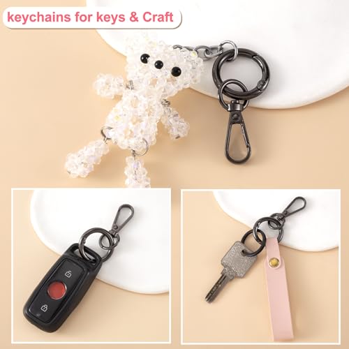 OIIKI 2 Sets Swivel Clasp Clips, Metal Swivel Snap Hook with 2 Sizes, Double Opening Key Chain Clip with Key Ring for DIY Crafts, Jewelry Clasps, Lanyard Making - Black