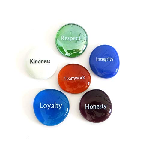 Lifeforce Glass Character Builder Glass Stones, Focus Words for Teaching Tools, Concentration or Motivation. Set of Six