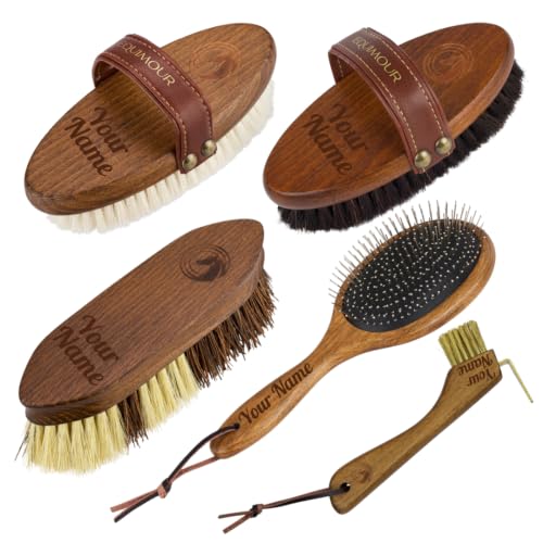 Kit de cuidado de caballos contra nudos y barro con cepillo de brillo de pelo de cabra suave