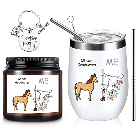 3 Pieces 2023 Graduation Gifts for Her Inspirational Tumbler with Lids Straws Brush Funny Scented Candle and Motivational College Graduation Keychain for Women Kids Students High School Graduation Cover