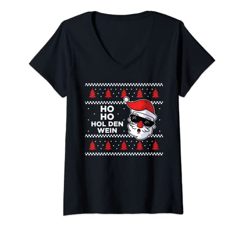 Mujer HO HO HOL DEN WIN Christmas XMAS Santa Vino Fun Camiseta Cuello V