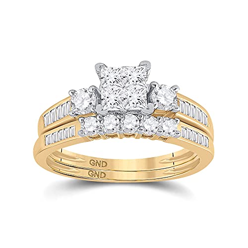 Jewels By Lux 10kt Yellow Or White Gold Womens Princess Diamond Bridal Wedding Engagement Anniversary Ring Band Set, Womens Size: 5-9