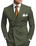 HANBANGWEI Mens Slim Fit Suit Two Piece Double Breasted Suit Set Fashion Suits for Wedding Groom Suits for Men Formal Double Breasted Blazer and Pants, 2XL Army Green