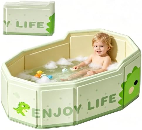 VEEKAY Baby Badewanne, Babybadewanne Faltbar, Faltbare Badewanne für Kinder, Tragbare Babywanne 0-8 Jahre, mit Ablassschraube, Platzsparend und Leicht, Kinderplanschbecken für Dusc