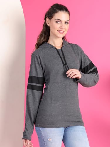 Image of Mack Jonney Cotton Blend Full Sleeve T-Shirt with Hoodie for Women-VJ-FSTWH-02