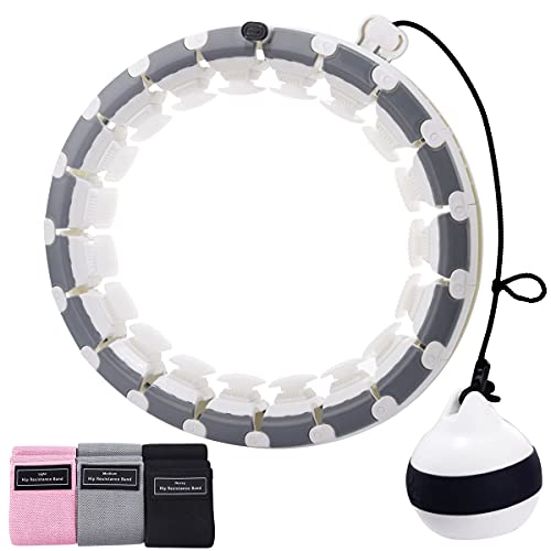 BBG Smart Hula Hoop for Exercise, 24 Detachable Knots Hoola Hoop for Abdomen Fitness, Hula Hoop and Resistance Bands Double Exercise, Weighted Hula Hoops for Adults(Gray)
