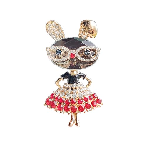 Image of Cubic Zirconia Rabbit Brooch Pin,Vintage Charming Rhinestone Chunky Cartoon Glasses Bunny Lapel Pin,Aesthetic Accessories Jewelry Gift for Women