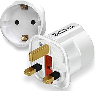Eslikeu European to UK Adapter, 1x Europe Plug Adaptor EU to UK Plug Adapter 2 Pin to 3 Pin for Travel Adaptor from France, Italy, Spain, Germany to British -1 pack White