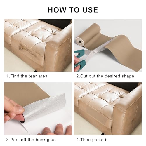 Image of YAFLC Leather Repair Patch - 4 inch x 63 inch Self-Adhesive Tape for Furniture, Couches, Car Seats, Sofa Jackets, Handbags - Medium Beige