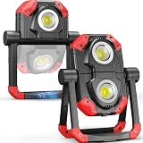 Adelante 2Pack Rechargeable LED Work Light with Magnetic Bases, 2500LM 6500K 12 Hours Long Lasting, Mobile Charger, 360°Rotating Stand Waterproof USB Portable Flood Light for Mechanics, Repairing