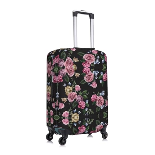 Black Blackgound Rose Print Luggage Suitcase Cover Protector Luggage Washable Covers With Concealed Zipper3