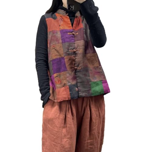 NFYM Women's Coat Many Color Patchwork Vest Open Front Frog Buttons Boho Floral Quilted Gilet Jacket