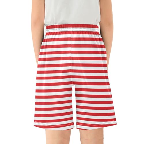 Red with White Stripes Pattern Pajama Shorts Summer Lounge Pajama Bottoms Elastic Waist Pjs Pants for 6-14 Years2