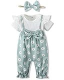 SOLOYEE Baby Girls Clothes 6-12 Months Summer Outfits 3Pcs Sets Rib Frill Short Sleeve Romper+Adjust
