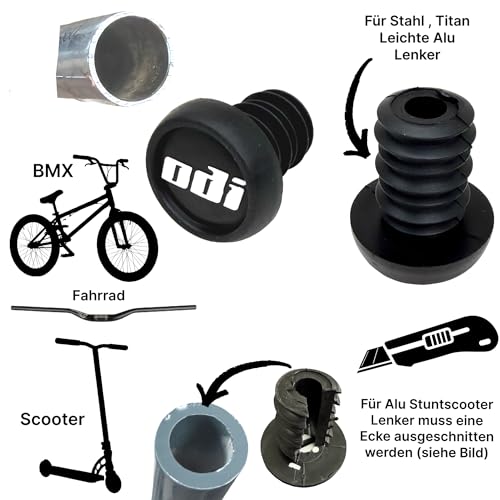 F26 Odi Stunt-Scooter BMX Dirt Trick Tret Freestyle Roller Longneck Barends Lenkerstopfen (Ersatz Barends (2X) Schwarz)