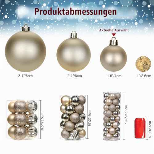 6CM Weihnachtsdeko Weihnachtskugeln, 25 Stücke Bruchsiche Christbaumkugeln Ornamente Weihnachtsbaumschmuck für Weihnachtsbaum… – Ansicht 3