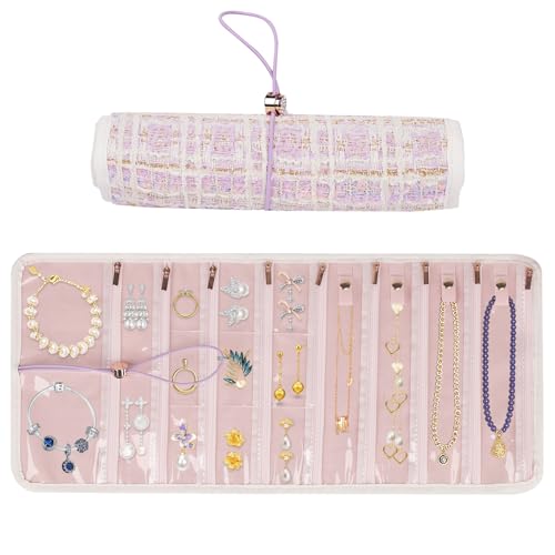 BlyeMichdi Trousse Rouleau à Bijoux de Voyage, Sac Rangement de Bijoux Pliable, Pochette Rouleaux à Bijoux, Rouleaux de Bijoux Portable pour Boucles d'oreilles Collier Bracelet Bagues – vue 9