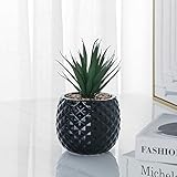 HZYUN Ceramic Flower Pot Artificial Flower Decoration Pineapple Potted Fake Succulent Plants Pot Fake Plant for Office Desktop (Black)