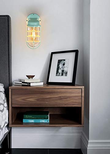 Runnup Industrial Wall Sconce Mini Nautical Style Wall Light With Metal Cage And Glass Shade In Green Finish #TOP5