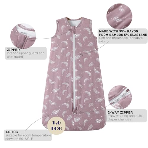 Owlivia Rayon from Bamboo Baby Sleep Sack, Unisex Toddler Sleeping Bag, 1.0 TOG, Boy/Girl Wearable Blanket(18-24 Months, Feather Mauve) - Thumbnail 6