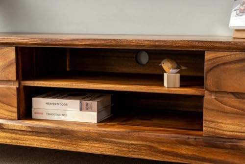 Image of Solid Wood TV Unit for Living Room 65 Inch Furniture - Wooden TV Unit with Storage Cabinet with 2 Door, 2 Open Shelves Wooden TV Cabinet for Living Room - Fits up to 65-Inch TV (Ryan)