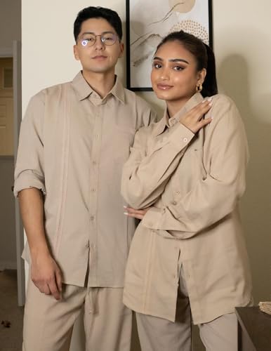 COOFANDY Mens Linen Sets 2 Piece Long Sleeve Button Down Cuban Shirt and Pants Set Summer Beach Set Outfits3