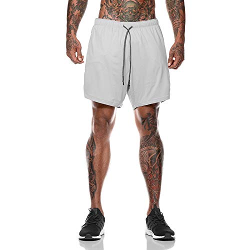 Morbuy Men's Workout Running Shorts, Mens Running Gym with Phone Pocket 2 in 1 Gym Casual Training Shorts Lightweight Quick Drying Breathable Workout Outdoor Shorts with Zipper Grey - Image 3