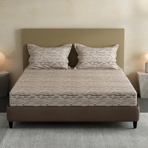 Image of Layers 100% Cotton Bedsheet for King Size Bed | Lumina Floret Collection | 144 TC Soft & Breathable | Printed with 2 Pillow Covers | Wrinkle Free & Colorfast | 3 Piece Bedding Set - White