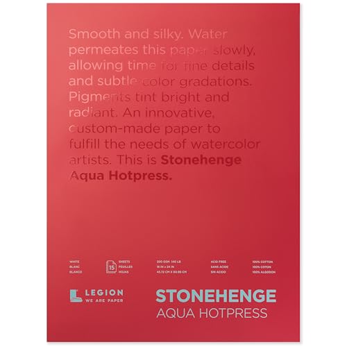 Stonehenge Aqua White Medium Weight Block, 140lb, Hotpress, 18 x 24 Inches, 15 Sheets for Wet and Dry Media by Stonehenge Aqua - Used condition - US$42.10