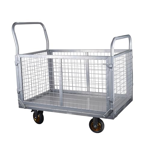 Heavy Duty 6-in-1 Foldable Platform Truck Cage Cart with Removable Sides and 6" Wheels, 1800 Lbs Capacity, Large Flatbed Utility Dolly for Industrial and Home Use