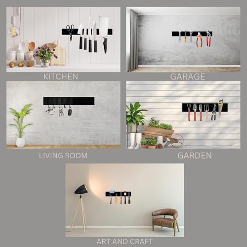 IHS Heavy Duty Kitchen Magnetic Knife Holder for Wall No Drill- Strong Stainless Steel Knife Magnetic Strip with Additional Hooks-Multipurpose Magnetic Strip for Knives, Tools & Utensils (40 CM) - Image 6