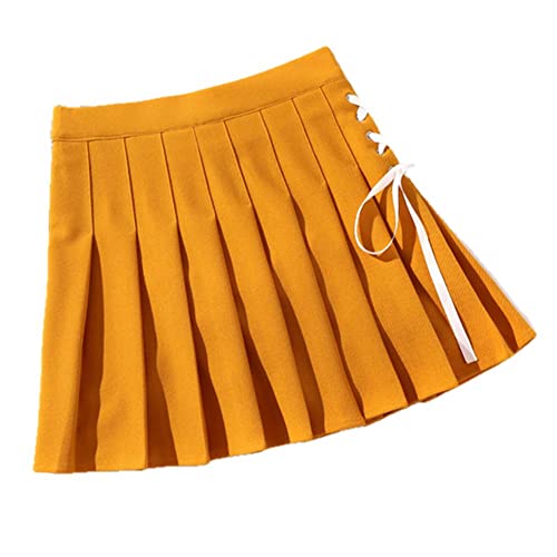 Jupe de marin pour femme jaune A-line courte taille L : jupe d'été fluide et tendance
