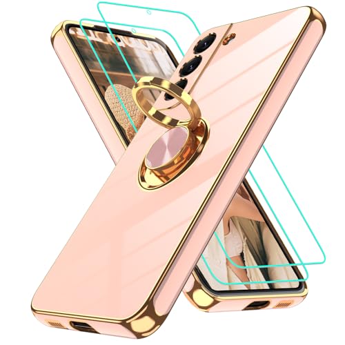 Coque Samsung S22 Plus rose avec anneau pour vidéos mains libres