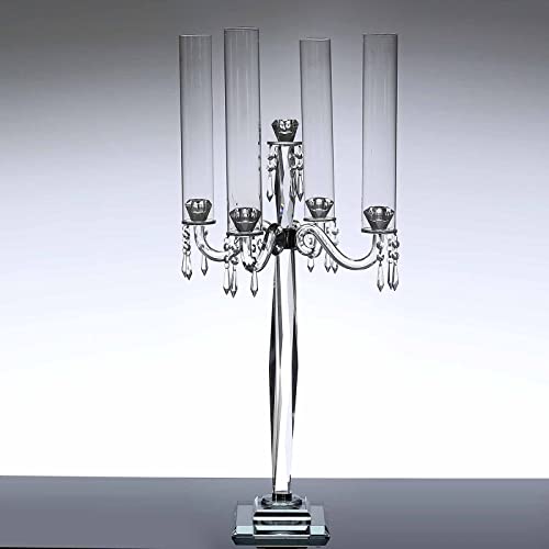 Efavormart 36" 4 Arm Premium Crystal Glass Taper Candle Holder Candelabra With Chandelier Chains #TOP4