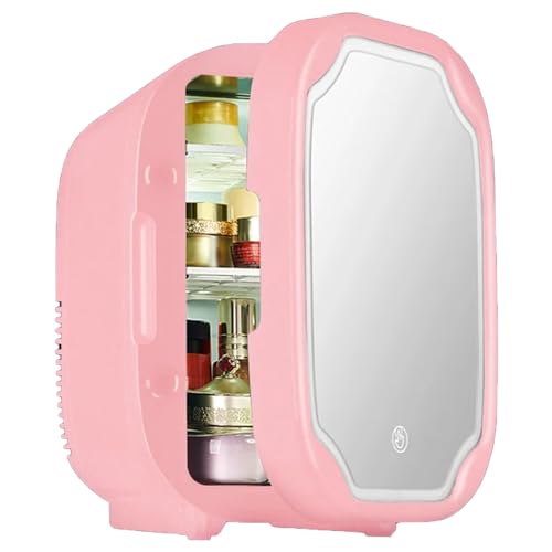 POCDOKYZ Mini Frigorifero di Bellezza da 8 Litri, Frigorifero Portatile per Auto, Specchio per Il Trucco con Luce a LED, Frigorifero di Raffreddamento e Riscaldamento per I Viaggi in Auto a Casa
