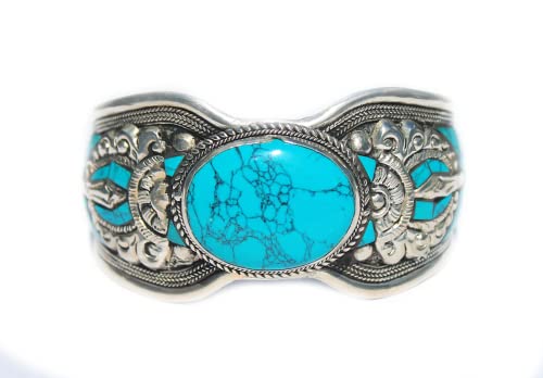 Notched Blue Stabilized-Turquoise Adjustable Cuff Bracelet | Mosaic Jewelry For Men & Women #TOP4