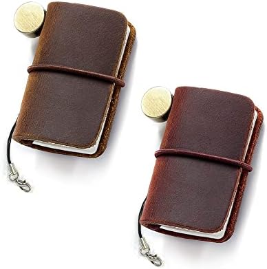Yitexin 2 Colors Mini Size Travelers Notebook with Leather Cover and Strap, Refillable Handmade 4.8x3.2cm(1.9x1.3) Tiny Travel Journal, Pocket Diary (brown and red)