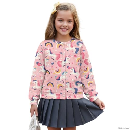 Image of Girls Cardigans Sweater Long Sleeve Crew Neck Button Down Sweaters School Outerwear for Kids Fall Winter Tops
