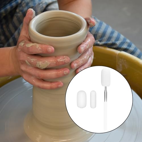 Image of Gosknor Telescoping Sponge Pottery, Retractable Clay Tool Sponges on Stick Extend up to 28.35in Telescoping Sponge Sticks for Pottery (White)