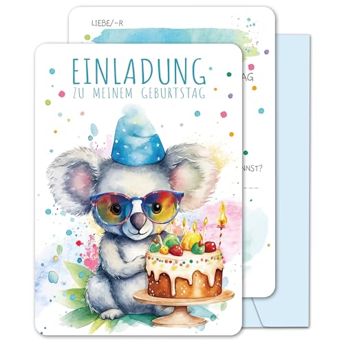 BIROYAL 13x Tier Einladungskarten Kindergeburtstag Mädchen Junge mit Umschläge - Geburtstagseinladungen Mädchen - Einladungskarten Geburtstag Kinder 105x148mm - Geburtstagsfeier Partyeinladungen
