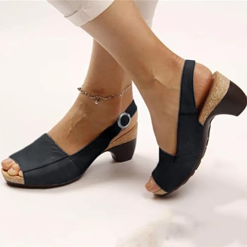Sandals for Women Elegant Comfortable Open Toe Low Chunky Heel Shoes Women's Dressy Fashion Sandals Flat Slingback Fish Mouth Beach Slip On Wedding Trendy Sandal Dressy Work3