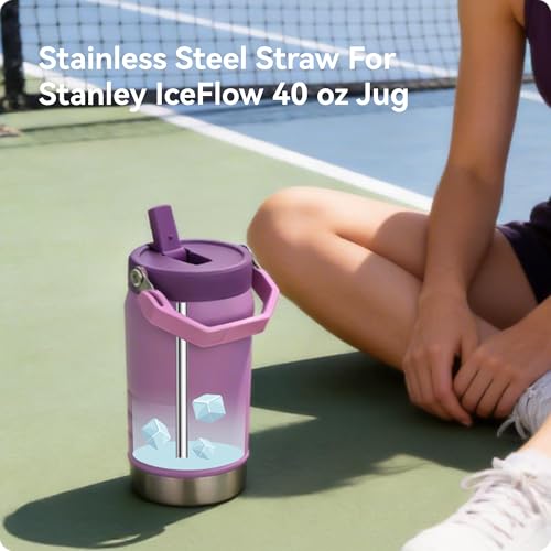 Image of Metal Straws for Stanley IceFlow 40 oz Flip Straw Lid Jug, Stainless Steel Replacement Straws for Ice Flow 40oz Jug,Small 7mm & Large 9.4mm Size Options-Check Numbers on Lid Before Order(7mm)