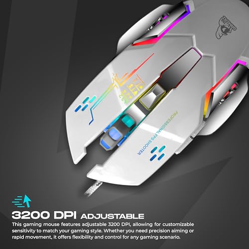 Image of TAG GAMERZ Glide USB Wired Gaming Mouse with Upto 3200 DPI Optical Gaming Sensor | 6 Buttons Design | Upto 7 Million Clicks | 7 Colours Rainbow Lighting with Breathing Effect | 1.5m Braided Cable -WH