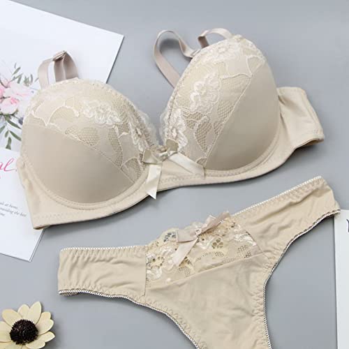 Push Up Bra and Panty Sets for Women, Lace Lingerie Underwire Bras and Panties Set Beige