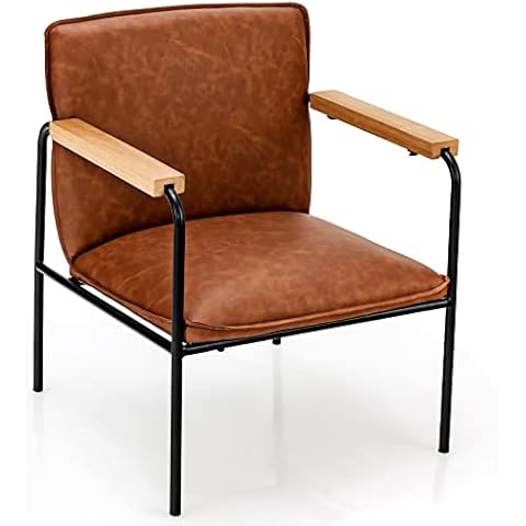 COSTWAY Ergonomic PU Leather Accent Chair Cover