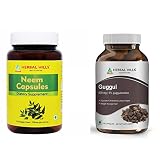 HERBAL HILLS Neem Capsules and Guggul Vegie Capsules with Arjuna Extract Each 120 Count Combo (Pack