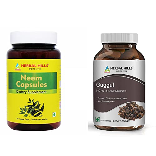 Herbal Hills Neem Capsules And Guggul Vegie Capsules With Arjuna Extract Each 120 Count Combo (Pack Of 2) #TOP16